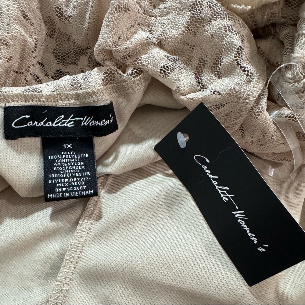 Candalite Evening Night Dress with Waist Tie in Sparkly Lace Light Taupe - Picture 7 of 7